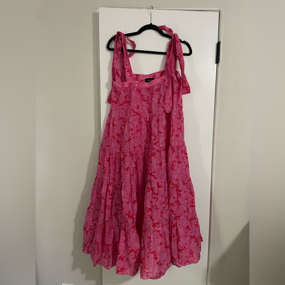 VICI Hot pink Cotton Tiered MIDI dress